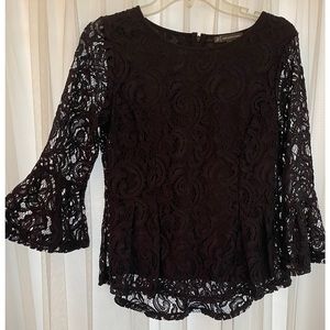 Adrianna Papell black lace peplum top, Small